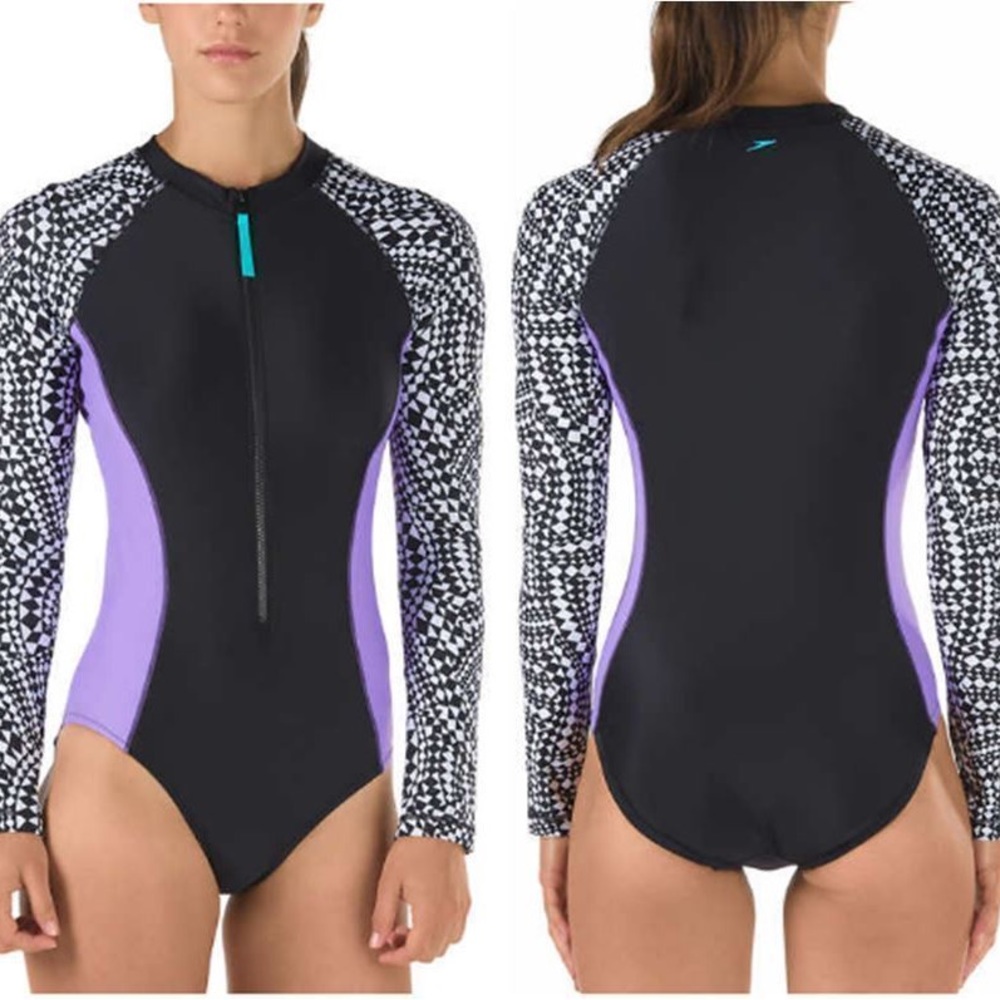 Speedo - Zip Front Long Sleeve One Piece Swimsuit
